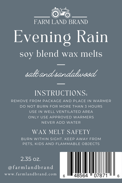 Evening Rain Soy Wax Melt   scented with  sea salt and sandalwood
